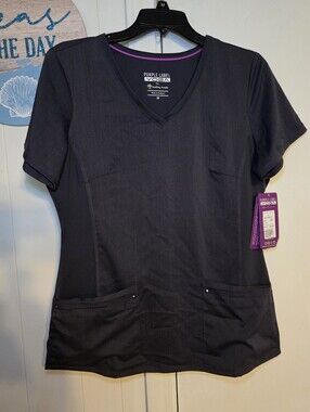 Healing Hands Purple Label Yoga Women’s Pewter Scrub Top M Solid Knit 2245